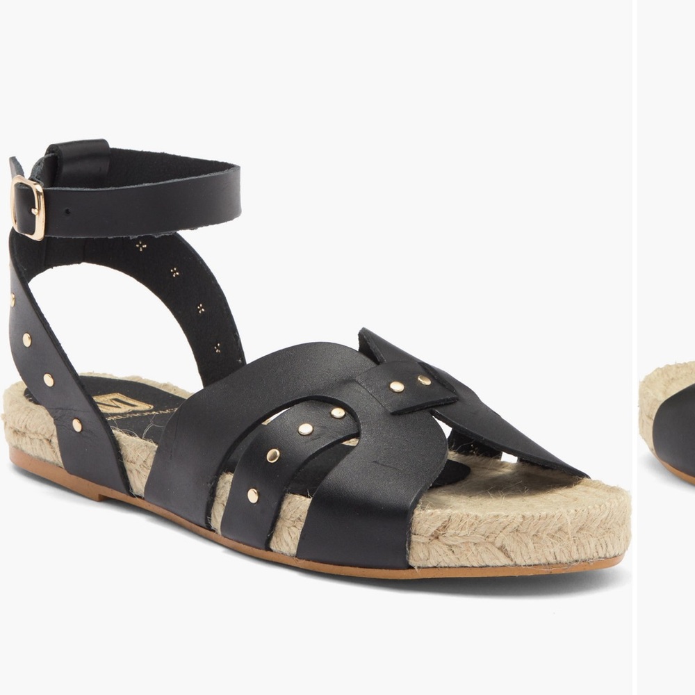 Bruno Magli Black Leather Espadrille Perla ankle strap  Sandals size 8